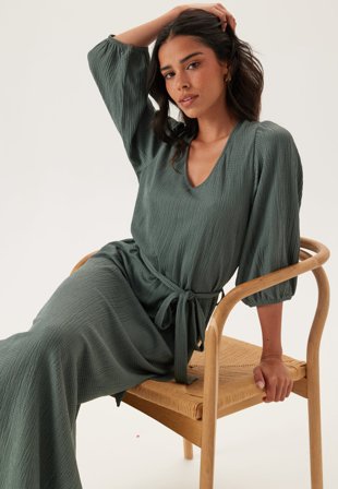 Happy Holly Structured Puff Sleeve Midi Dress Dark green 32/34