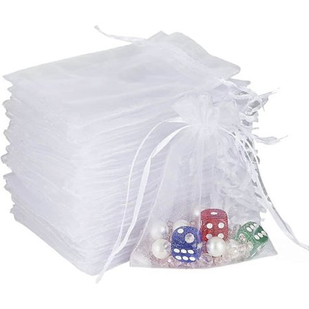 100 stk. Organzaposer, 13x18 cm Organza Gaveposer i Smykkeveske med Snøring for Gaver Godteri Bryllupsfest, Hvit [DB]