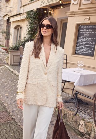 Bubbleroom Occasion Featherlike Oversized Blazer Cream S