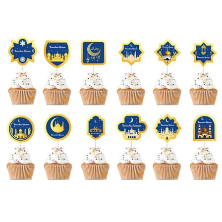 24 kpl Eid Mubarak -kakkukoristeita, cupcake-tikkuja, muslimien Ramadan-juhlkakku