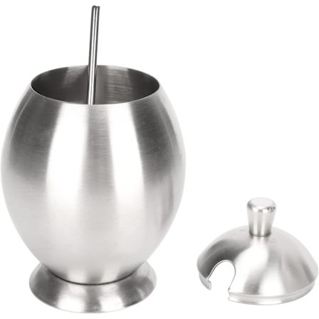 1 stk. Krydderibeholder i rustfrit stål, Sukkerskål med låg og ske, Krydderkrukke Krydderistativ Krydderi