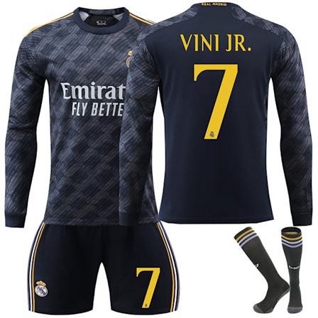 Madrid VINI JR. #7 2024/2024 RM Långärmad höst/vinter Borta Barn Fotbollströja/Shorts/Strumpor Set Ungdom barn Storlekar