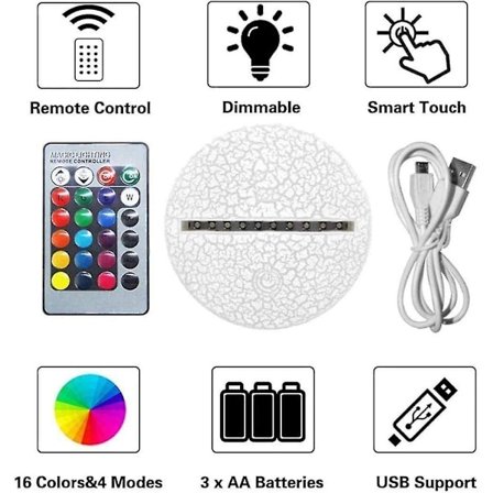 3D optiska illusionslampor 7 färger Touch Change Switch Nattljus Art Deco Skapa en romantisk atmosfär