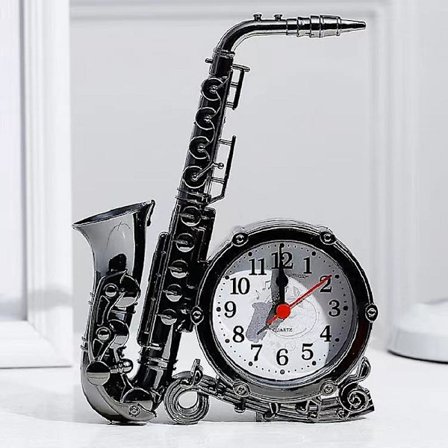 Vintage Väckarklocka, Kreativ Saxofonformad Retro Klocka, Tyst Metall Rund Skrivbords Dekorativ Klocka För Hemmet Kontoret