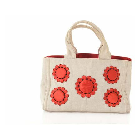 Prada Vintage, Pre-Owned Canapa Logo-Printed Tote Bag Handbag Flowers Beige, Dames, Maat:ONE Size