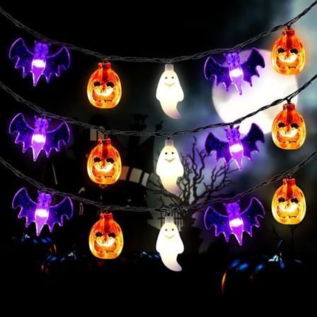 Halloween Lyslenke Batteridrevet 3m 20 LED, 3D Gresskar Flaggermus Spøkelse Lysstripe Perfekt for Halloween Dekorasjonslys