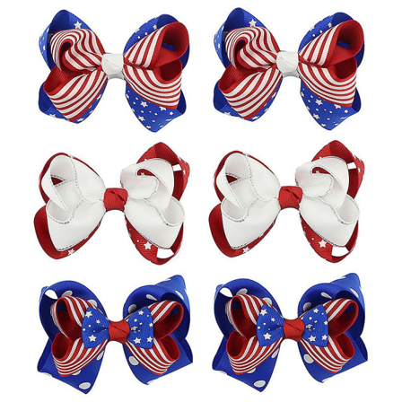 6 stk. Amerikanske flag sløjfer Snap Barrettes Piger Hårklemmer Ind