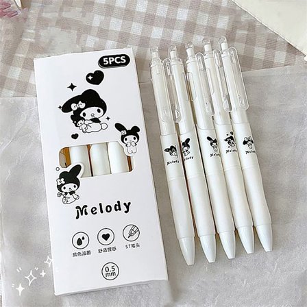 5 kpl Kawaii Pen Black Ink Gel Pens Esteettiset paperitarvikkeet set