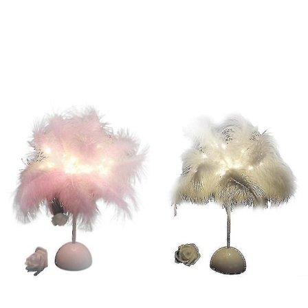 Fjäder lampskärm Bordslampa skärmar Sängbord Nattlampa Rumsdekorï¼ˆPinkï¼‰