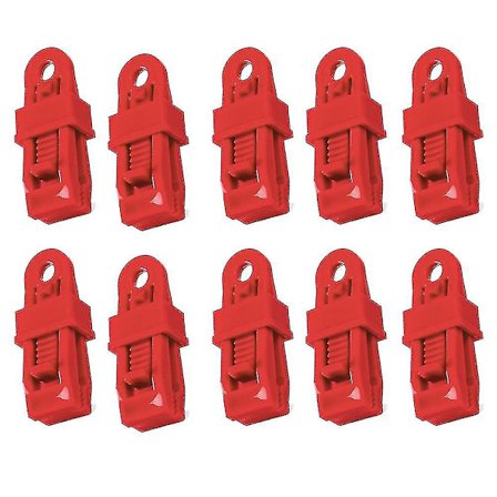 10 stk. Kraftige presenningsklemmer, multifunksjonelle markiseklemmer med sterkt låsegrep for feste, rød