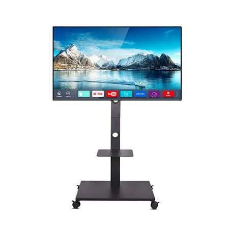 TV-golvställ, justerbar höjd, låsbara hjul, Svart