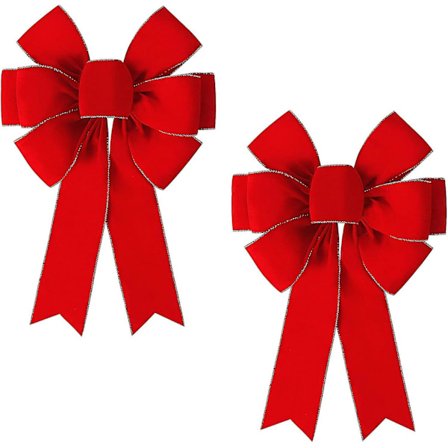 LED Røde Sløyfer Juledekorasjoner Stor Kablet Fløyelsløyfe med LED-lys for Kranser Utendørs, Tre