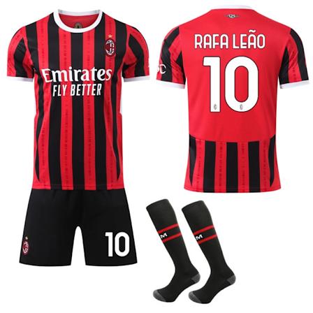 2024-2025 AC Milan Hjemme Børne Voksen Fodboldtrøje trøje nr 10 R.Leão-WELLNESS 24