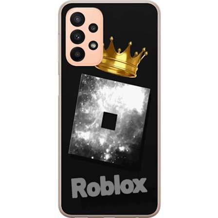 Kompatibelt Mobildeksel til Samsung Samsung Galaxy A23 Minimalistisk svart og sølvfarget Roblox-symbol med gylden krone og luksuriøs gamer-estetikk