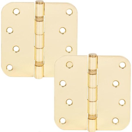 4" Kulelager Dørhengsler, 5/8" Radius Hjørne, Polert Messing, 2-Pakning