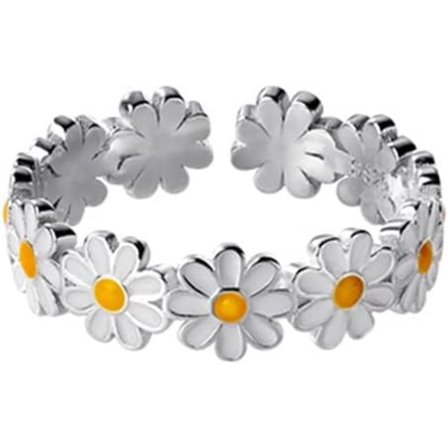 Söta Tusensköna Blomma Öppna Uttalande Ringar Sterling Silver 925 Justerbar Solros Bröllop Förlovningsring Tåring Fingerband