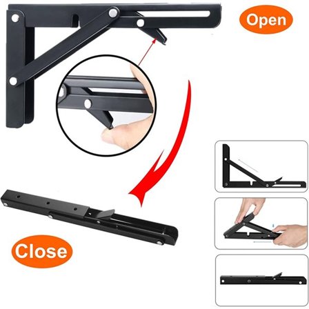 Foldbart beslag 450 x 170 mm - svart metal til vægmontering