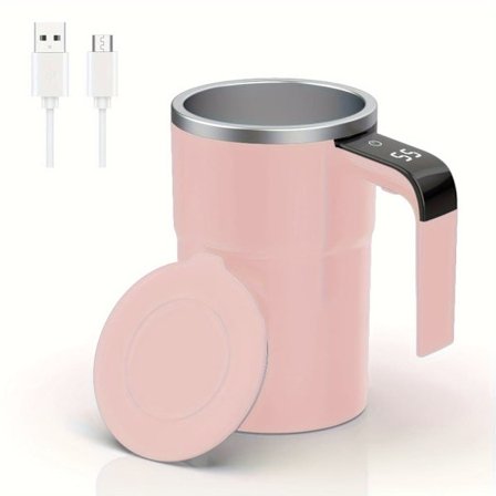 Selvrørende Krus – Automatisk Magnetisk Kaffekrus med LED Display Temperatur, Genopladelig, 355 ml Kop med Låg, Perfekt til Kontoret_TF_TF