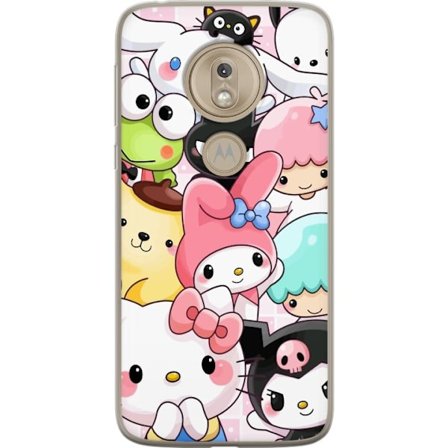 Kompatibelt Mobildeksel til Motorola Moto G7 Play Tett mønster av søte figurer med store øyne i ulike farger og uttrykk med LABUBU-tekst