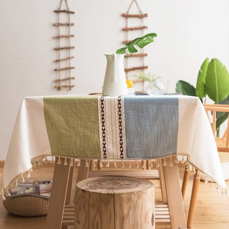 Tvättad bordsduk tofs bomull linne look lotus effekt vattenavvisande halkfri restaurang trädgårdsbordsskydd bordsdukar (T2, 140 x 220 cm)