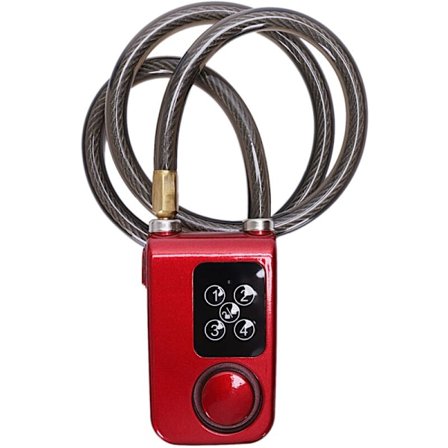 Digitalt elektrisk lås med stålkabel, vandtæt, tyverisikret til hjemmet med 110Db alarm til dør og cykel (rød)