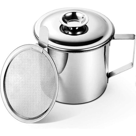 Beholder for baconfett med sil i rustfritt stål (1,2 l)