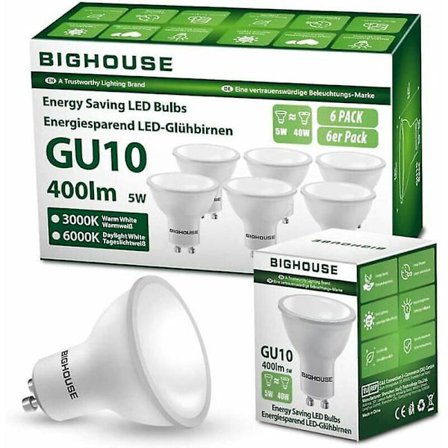 6 stk. GU10 LED Pære 5W svarende til 40W Varmt Hvid - 3000K (FMY)