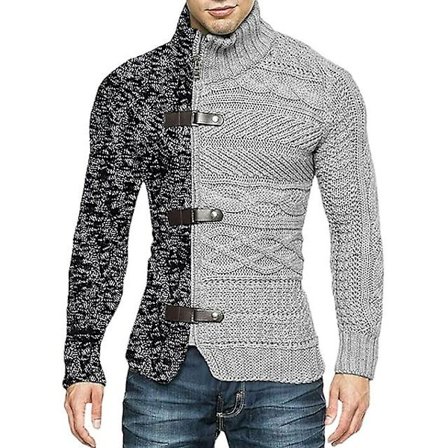 Poolokaulus Neuletakki Miesten Villapaita Syksy Talvi Tilkkutäkki Takki Vintage Miesten Neulepusero Takki Vetoketju Neulepusero Slim Topit