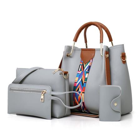 Dame Håndveske Sett 4 i 1 Myk PU Lær Topp Håndveske, Tote Bag, Skuldervesker Crossbody Bag Lommebok Pung Sett Grey