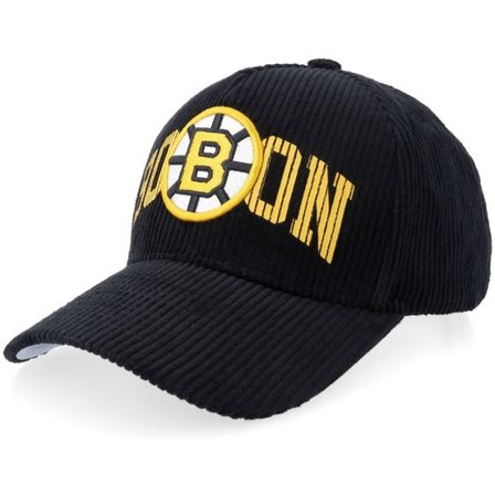 Mitchell & Ness - NHL Svart adjustable Keps - Boston Bruins Arch Stamp Pro Corduroy Black A-frame Adjustable @ Hatstore