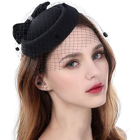 Sort - vintage fascinator hat med hårklemme og net slør til kvinder og piger