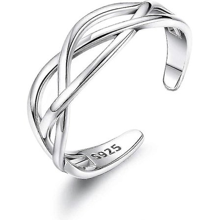 Solid 925 Sterling Silver Ring för kvinnor, justerbar vintage silver tumring, unisex justerbar keltisk knut oändlighet öppen fingerring, silver tåring