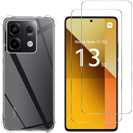 Chokbeskyttende etui - Phonillico - Xiaomi Redmi Note 13 5G - Blødt Silikone - 2 Hærdede Glas - Gennemsigtig