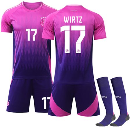 Store Black Friday Tilbud! 2024 UEFA EC Wirtz Børnefodboldtrøjesæt Tyskland Udebane Nr. 17 Udebane