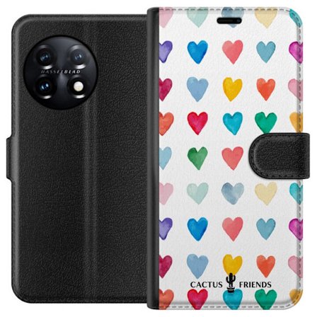 Kompatibelt Lommeboketui til OnePlus OnePlus 11 Cactus and Friends - Watercolor Love Grid