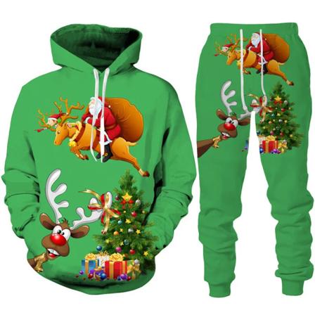 Julemand 3D Print Mand Kvinde Hættetrøje + Bukser 2 stk Sæt Nytårs Feriefest Casual Oversized Pullover Træningsdragt Sæt style 6 160