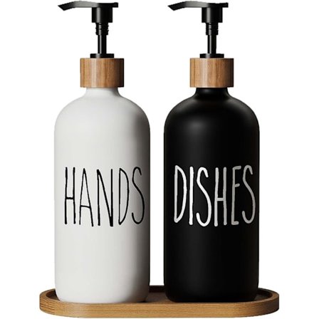 Påfyllningsbar 2-pack 500ML Vattendispenserpump 21x7cm Vit Svart Pall Ingår