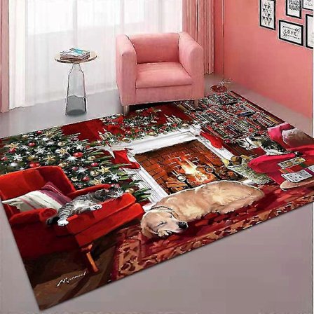 Europæisk og amerikansk stil julegulvtæppe stue rødt gulvtæppe hjem festlig ferie dekoration skridsikker julemåtte