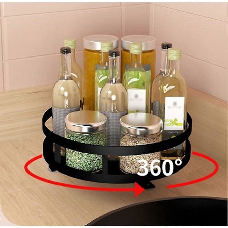 Sort Køkken Skab Karrusel, Krydderi Stativ Metal Dreje Bakke, Rund Krydderi Drejeskive, 360 Grader Drejelig