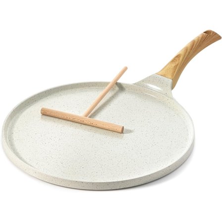 26 cm Swiss Granite Non-Stick Pannkakspanna, Induktion, Crêpetillverkare, med Batterispatel, Bekvämt och Ergonomiskt Handtag, PFOA-fri
