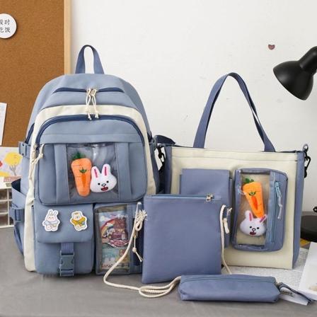 Studenter Skoleveske Kvinner Skoleveske Ungdomsskole Student Lett Primær Frisk Og Søt Jentete Hjerte Tre Stor Kapasitet Ryggsekk-Blå