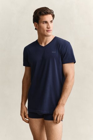 GANT Herren 2er-Pack V-Neck T-Shirts (S) Marineblau