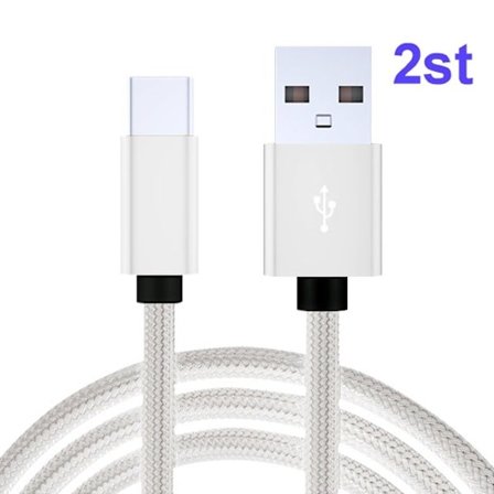 2 st 3 m USB-C-snabbladdningskabel av hög kvalitet, laddare Type-C, vit