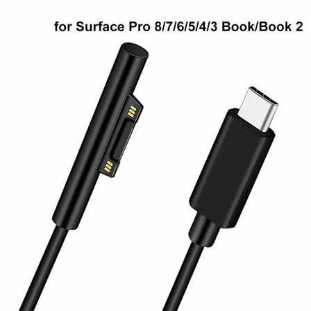 15V 3A Type C Strømlader Adapter USB C PD Ladekabel for Microsoft Surface Pro 8/7/6/5/4/3 Laptop Book 3/2/1 GO Svart 1,5m_sai