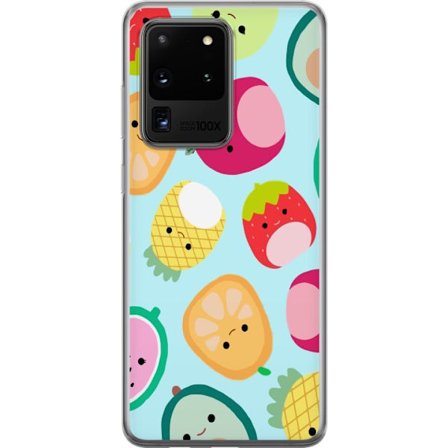 Kompatibelt Mobildeksel til Samsung Galaxy S20 Ultra Mønster av kawaii-frukter som jordbær sitron ananas og avocado på lyseblå bakgrunn