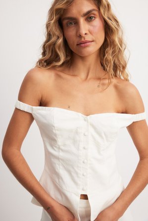 NA-KD Off Shoulder Linen Blend Corset Top - - Blanc - EU 42