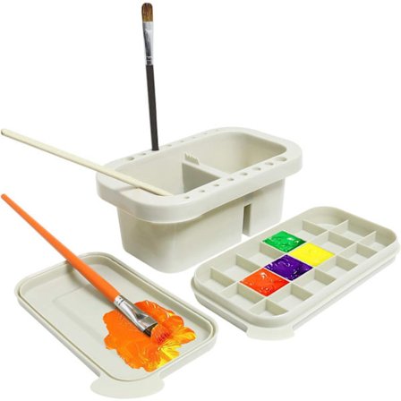 Penselholder med Palette, Pensel Opbevaring og Vandbeholder