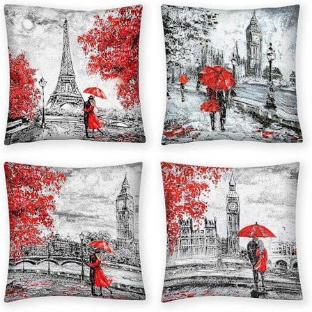 Pudebetræk 18x18 Sæt af 4, Dekorative Puder til Sofa Seng