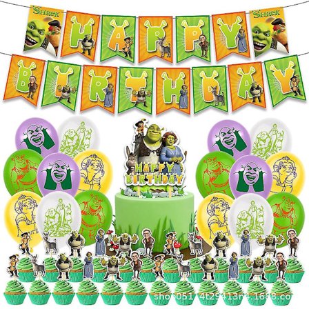 Shrek Temafest Dekoration Balloner Banner Kage Topper Sæt Fødselsdagsfest Balloner Kits