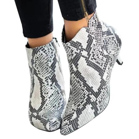 Kvinnor Dragkedja Ankle Booties Låga Kitten Klackar Spetsiga Tår Skor Snake Print 39
